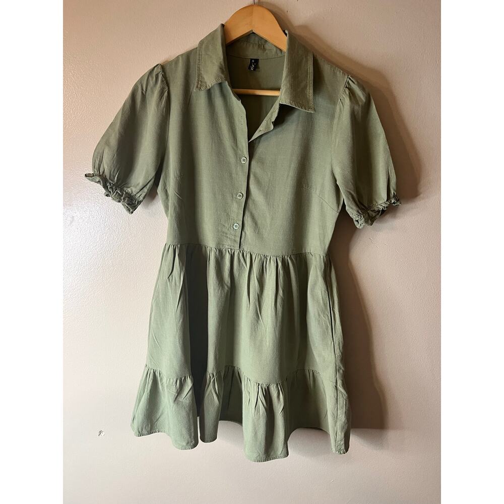 Milkmaid Cottagecore Prairie Short Sleeve Shirt Dress  Green Size S - Picture 3 of 8